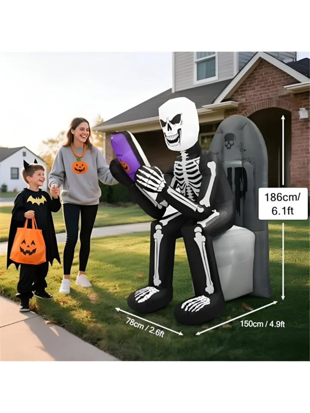6 FT Halloween Inflatable Outdoor Decoration Skeleton & Tombstone